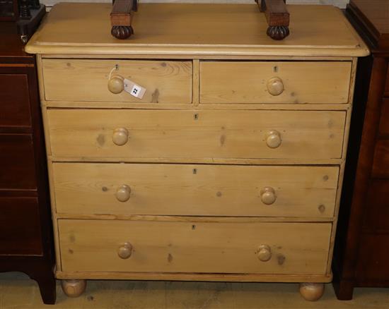 A Victorian stained pine chest of five drawers, width 98cm